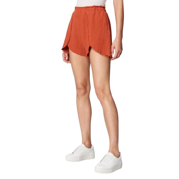Blank NYC Sunset Escape Shorts Womens M Orange Red High Rise Cotton Raw Hem NWT - Picture 5 of 16